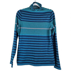 Duluth Trading women's S'no Sweat Mock Sweater blue striped pullover S